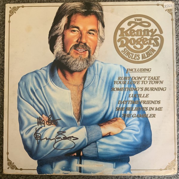 Kenny Rogers signed album cover ACOA verified (damage to cover) Kenny Rogers signed album cover ACOA verified (damage to cover)