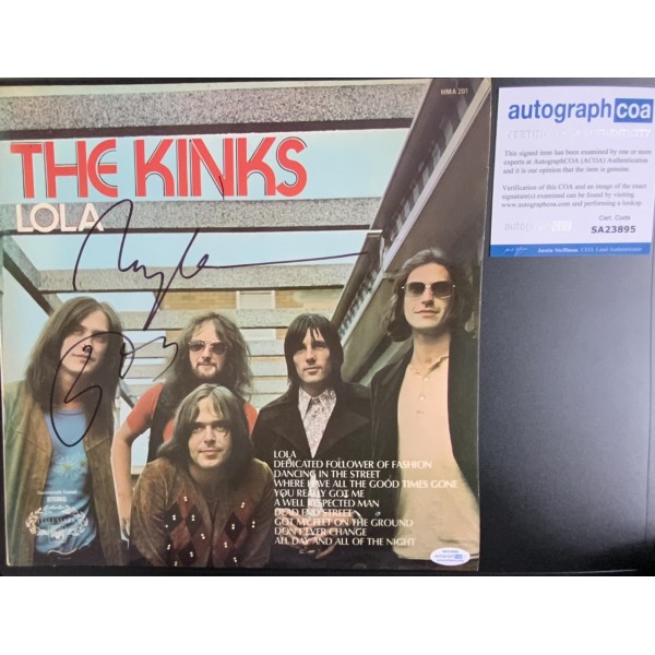 Ray Davies & Dave Davies (The Kinks) signed Lola album cover ACOA verified Ray Davies & Dave Davies (The Kinks) signed Lola album cover ACOA verified