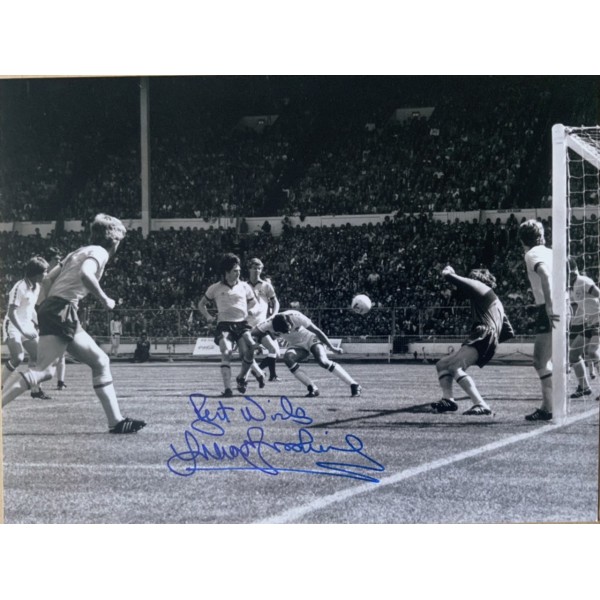 Trevor Brooking signed 16x12 West Ham 1980 goal photo