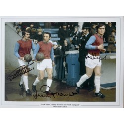 Geoff Hurst, Jimmy Greaves and Frank lampard senior signed 16x12 West Ham photo 