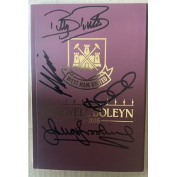 Billy Bonds , Trevor Brooking , Frank McAvennie & Mark Noble Farewell Boleyn signed programme black pen