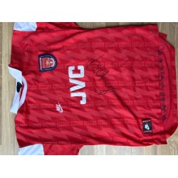 Dennis Bergkamp and Ian Wright double signed Arsenal home shirt 