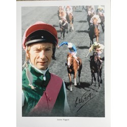 Lester Piggott signed 16x12 colour montage