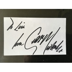 George Michael signature on white card signed to Lisa , authenticated by ACOA LOA
