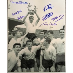 Tottenham 1961 double winners photo signed by 7 of the main 11 black and white blue pen