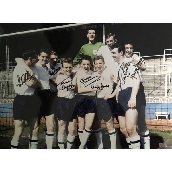 Tottenham 1961 double winners photo signed by 7 of the main 11 Colour photo black pen